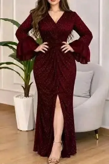 Robe soirée velour perlée