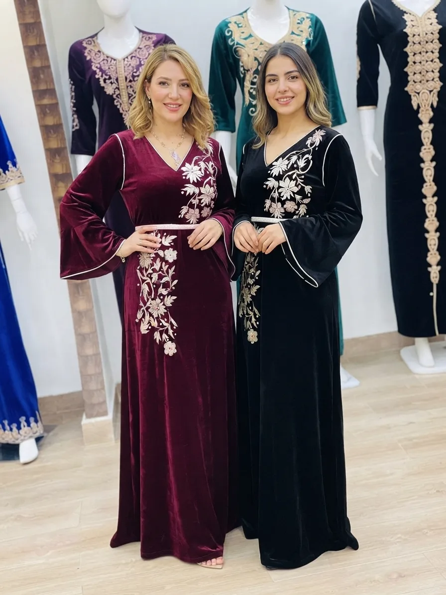 Robe kaftan en velours royal, Photo 2